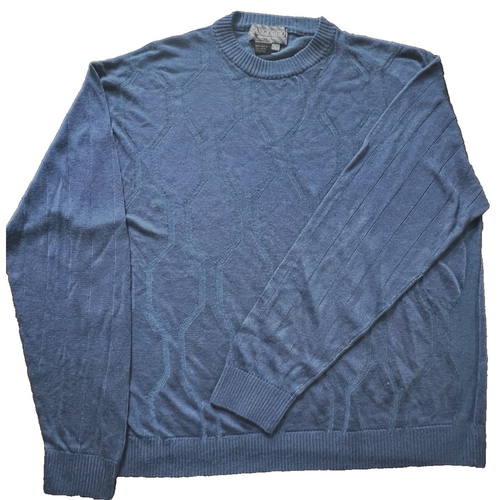 Mens Sweater VTG 80's Italy Cotton/Rayon SANGIORGIO Blue Lightweight Crew  SZ L